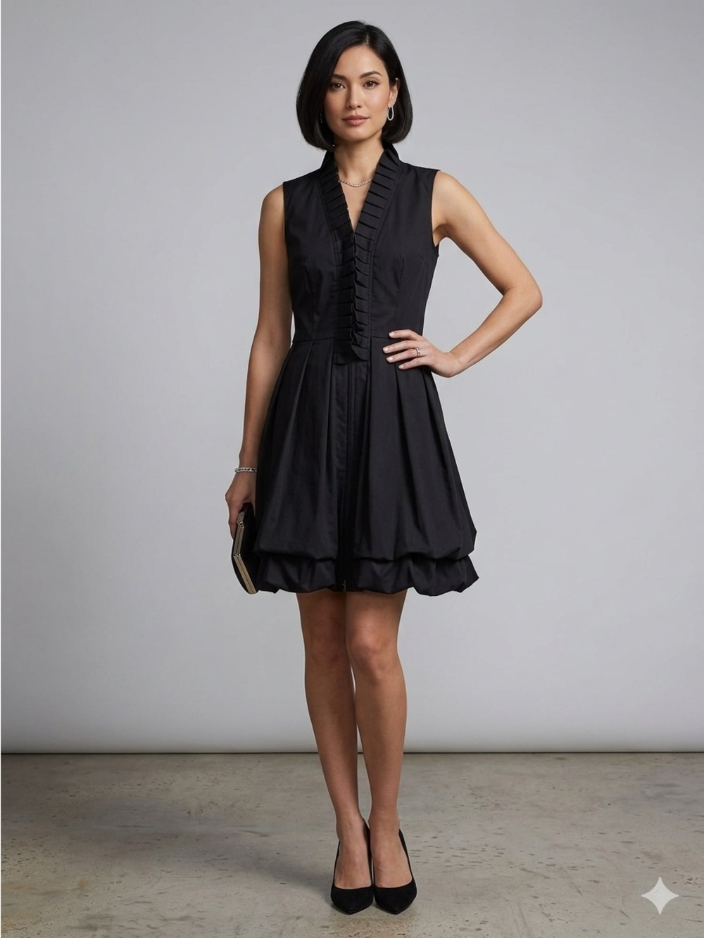 Samuel Dong Black Ruffled Size medium Dress
